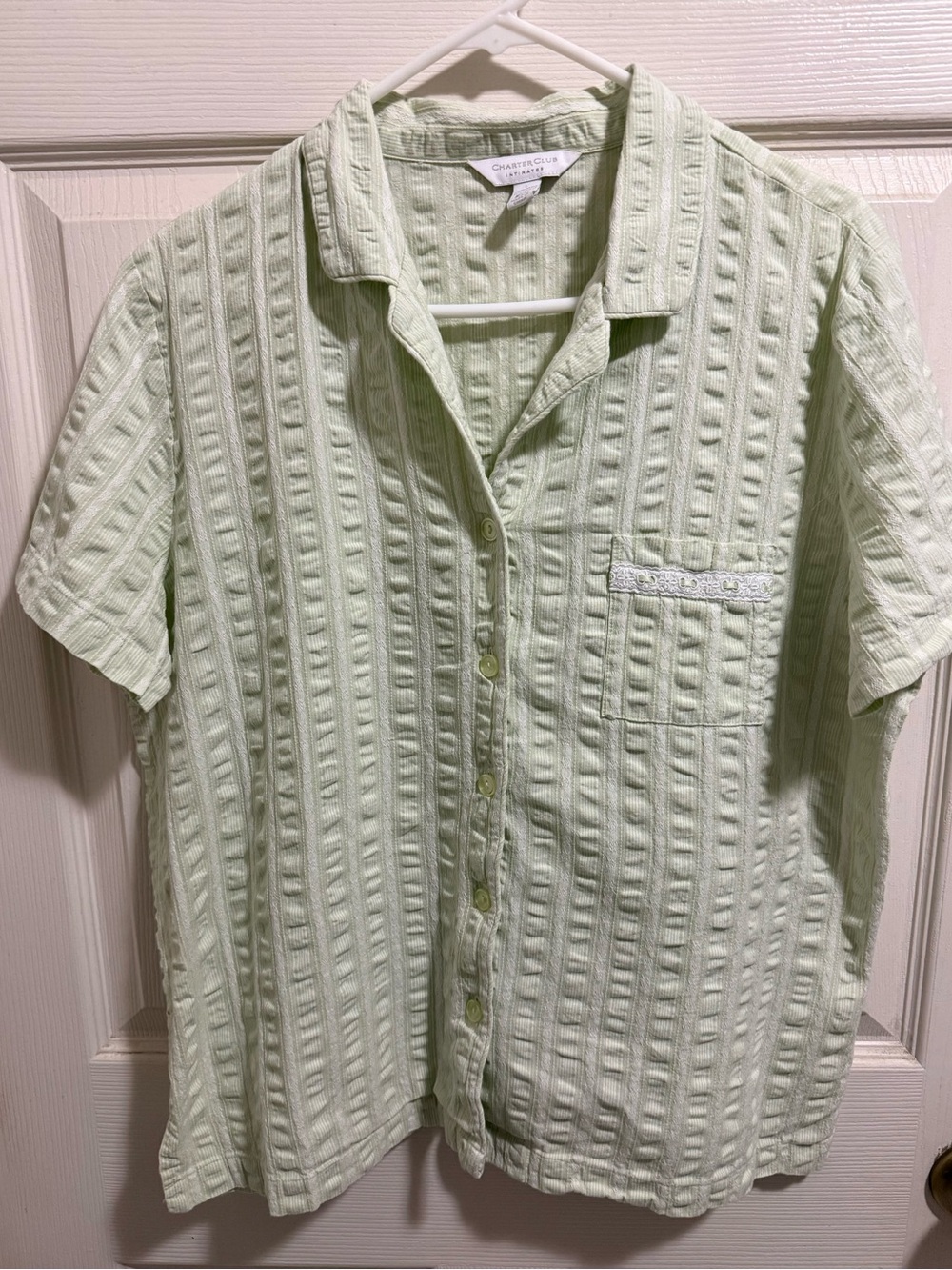 Charter Club Pale Green Short Sleeve Button-Down Shirt and short pajama set.